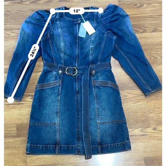 ULLA JOHNSON Cori Dress Dark Wash denim long puff sleeve romper size 4 - Picture 7 of 15